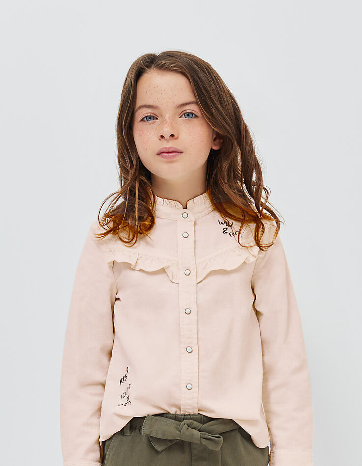 Camisa rosa pálido de pana fina bordada niña-1