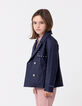 Marineblauer kurzer Mädchen-Trenchcoat mit Glitzer-1