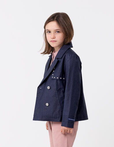Marineblauer kurzer Mädchen-Trenchcoat mit Glitzer - IKKS