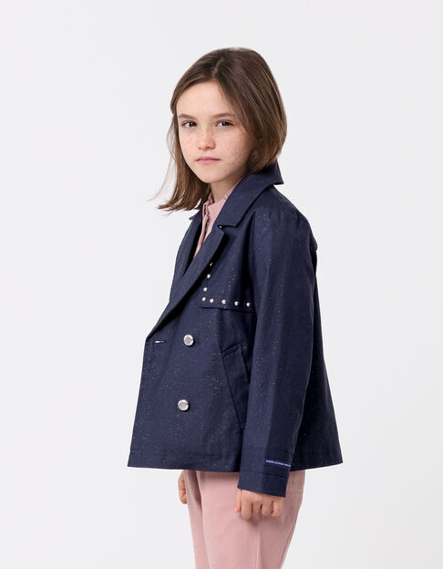 Marineblauer kurzer Mädchen-Trenchcoat mit Glitzer - IKKS