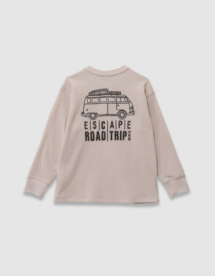 Boys’ white waffle T-shirt with embroidery front and back-3 Boys’ white waffle T-shirt with embroidery front and back-3