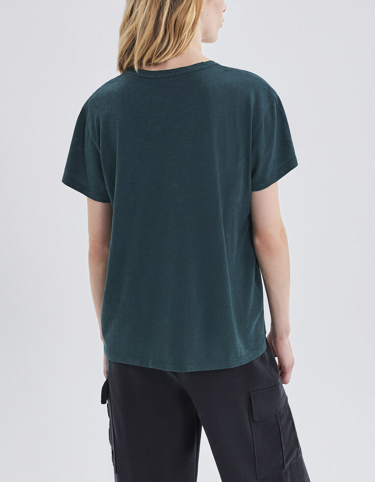 Camiseta verde pato mensaje tachuelas mujer-3