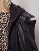 Blouson noir en cuir d'agneau et boutons femme-3