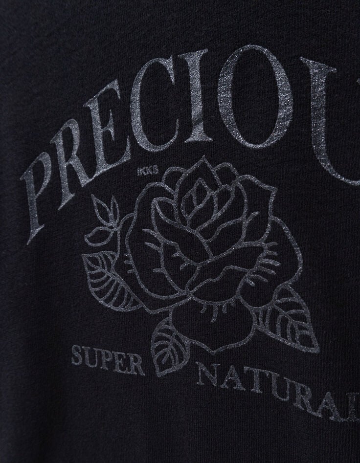 Camiseta manga larga negra mensaje rosas niña-5