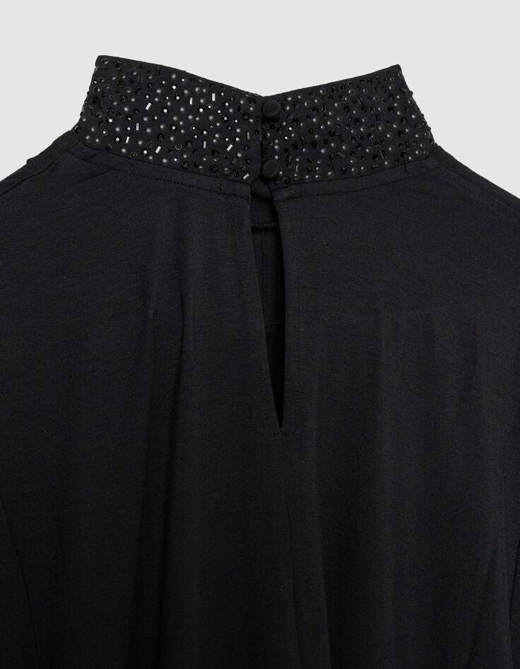 Zwart top met lange mouwen en sierkraag voor dames-2