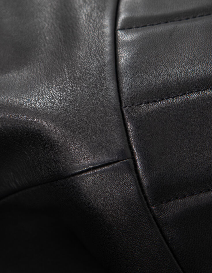 Veste cuir noir esprit motard broderie perle éclair Femme-8