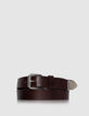 Men's brown leather belt with metal buckle-1