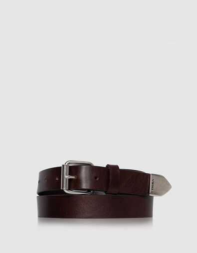 Men's brown leather belt with metal buckle - IKKS