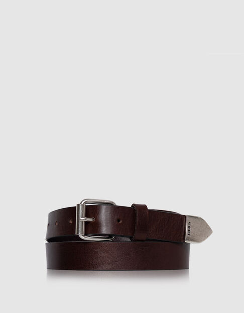 Men's brown leather belt with metal buckle - IKKS