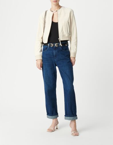 Blouson court beige cuir velours Femme - IKKS