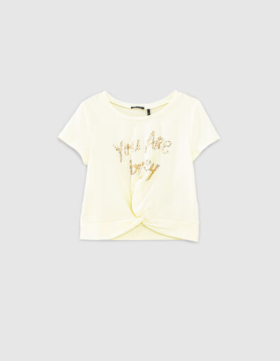 Girls’ lemon slogan T-shirt with fixed bow - IKKS