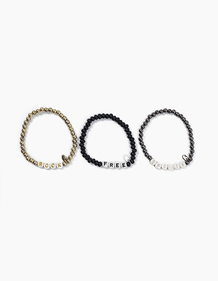 Set de 3 pulseras perlas color negro, plata, dorado mujer - IKKS