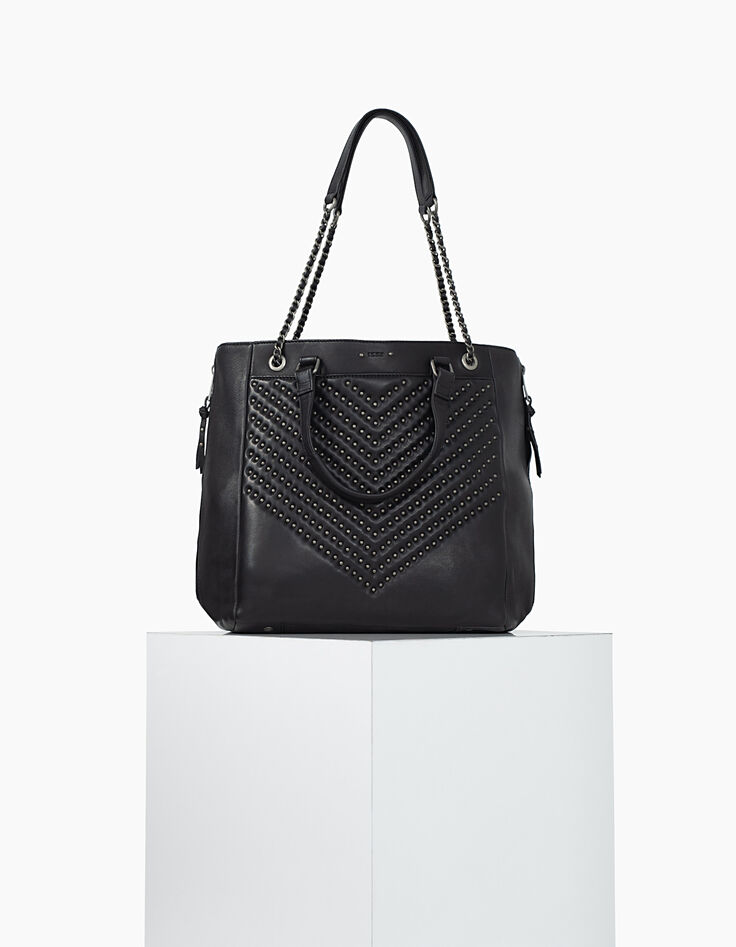 Bolso cabás cuero negro EL 1440 ROCK acolchado chevrones tachuelas mujer-2