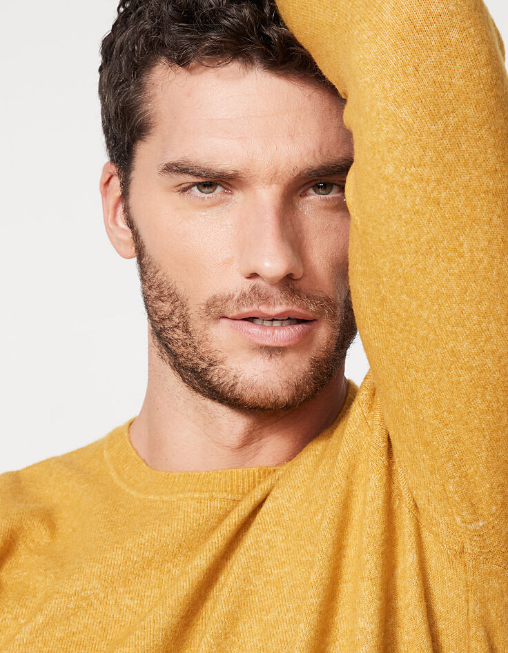 Pull jaune ocre tricot laine mélangée Homme-1