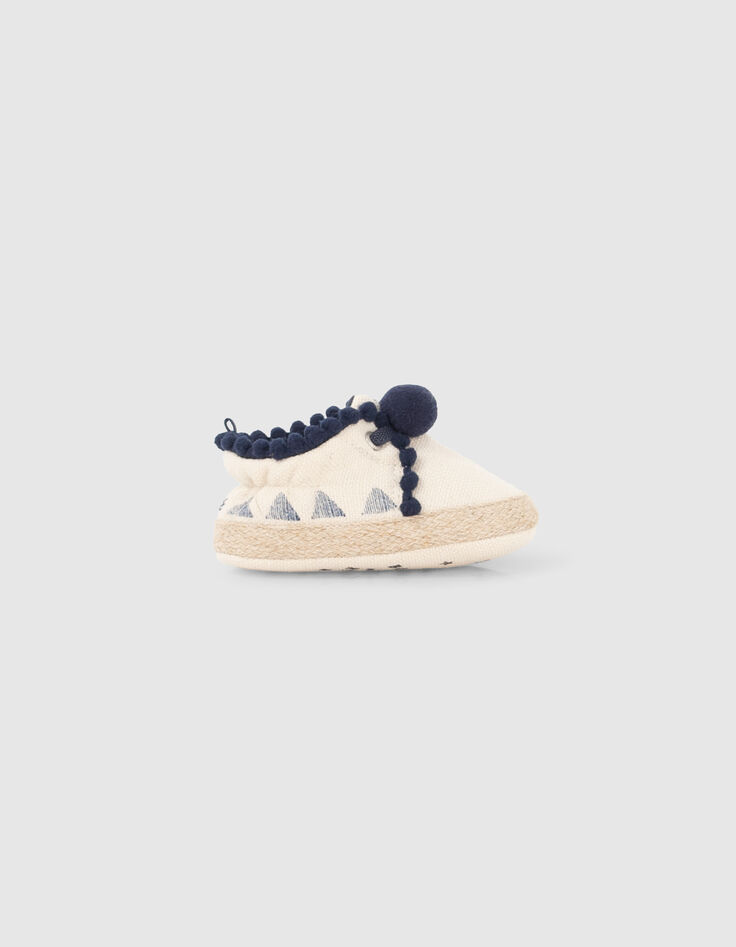 Chaussures blanc cassé en toile avec pompons bébé fille-1