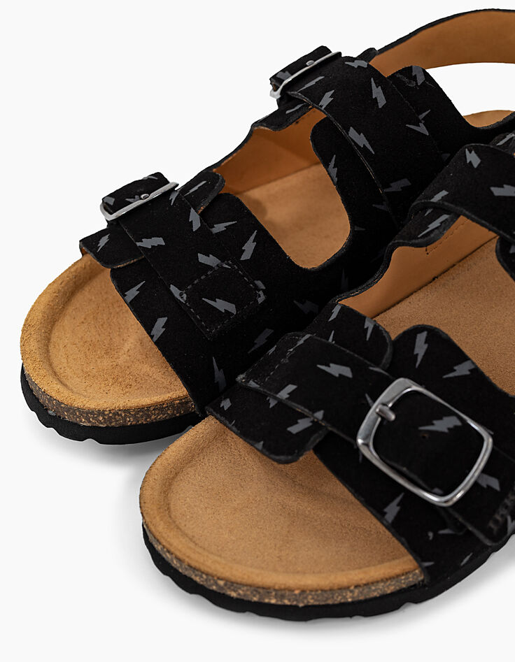 Sandales anatomiques noires en cuir velours éclairs garçon-6