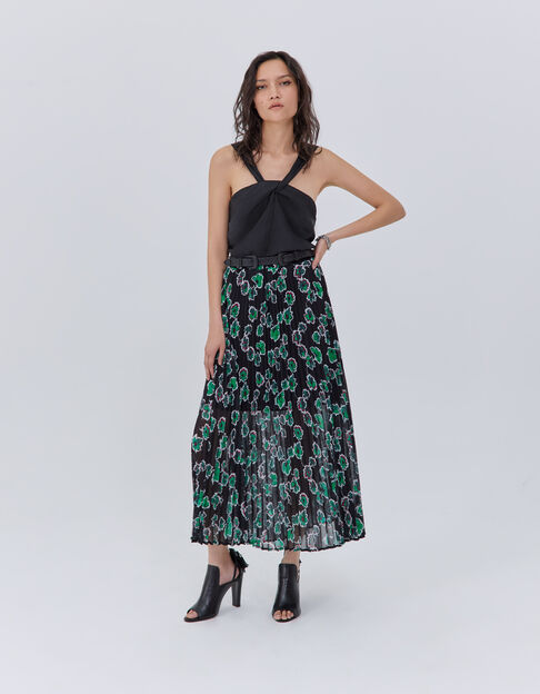 Women’s black XL floral print long pleated skirt