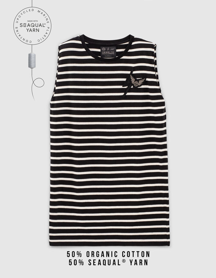 Women’s black sailor dress with ecru stripes and epaulets-2