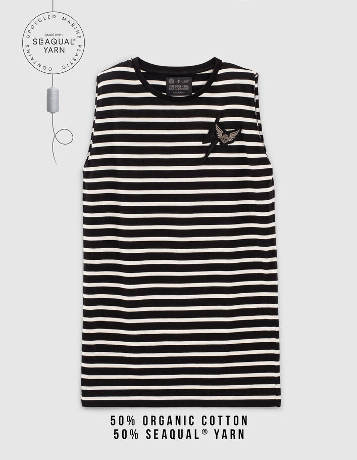 Women’s black sailor dress with ecru stripes and epaulets-2