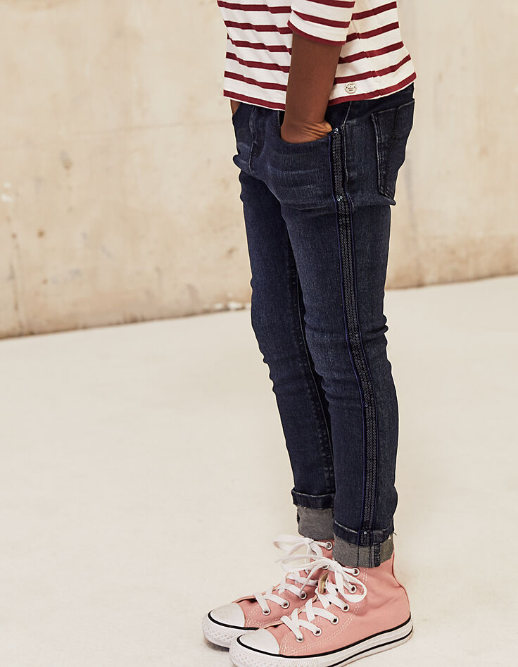 Jean skinny brut à bandes latérales sequins fille-5