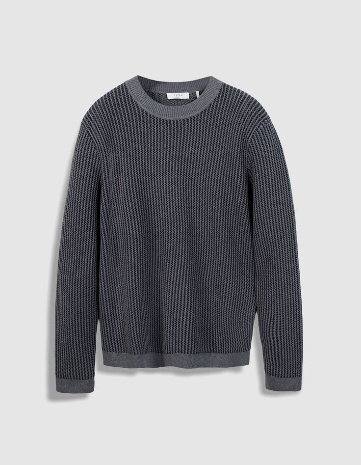 Heren Blauwe geribde jacquard trui-5