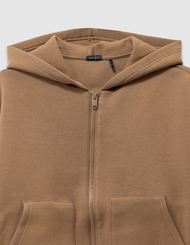 Sweat à capuche zippé camel embossé dos garçon-3