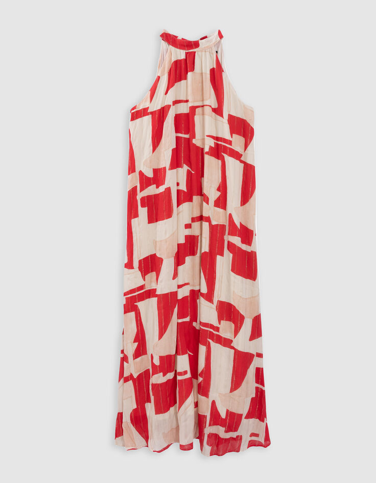 Robe longue rouge imprim&eacute; g&eacute;om&eacute;trique Femme-6