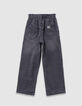 Graue Mädchen-Mom-Jeans sichtbare Knöpfe-6