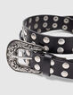 Ceinture jean cuir noir boucle western clous bijoux femme-2