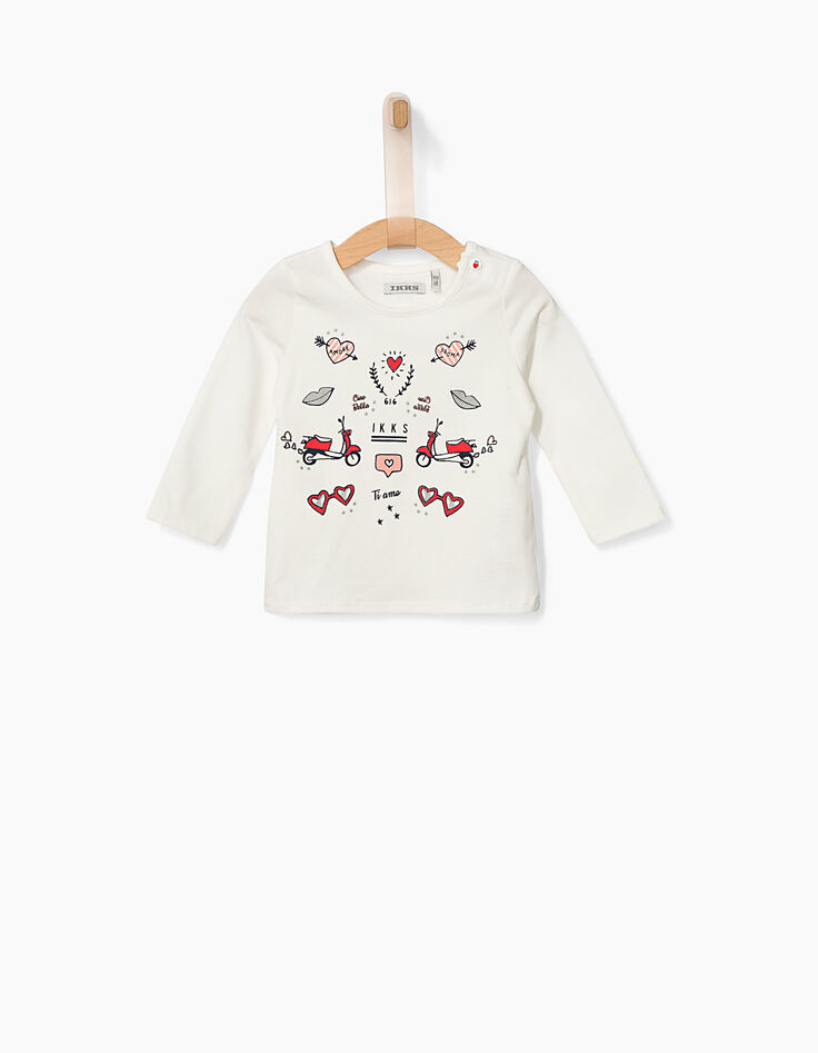 Tee-shirt blanc à petits motifs bébé fille-1 Tee-shirt blanc à petits motifs bébé fille-1