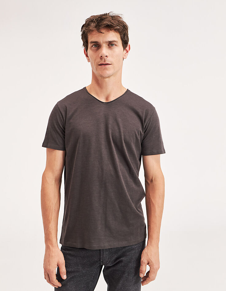 Tee-shirt L'Essentiel marron glacé à col V Homme-1 Tee-shirt L'Essentiel marron glacé à col V Homme-1