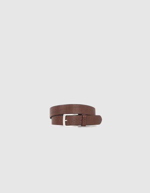 Ceinture marron cuir relief tressage Homme