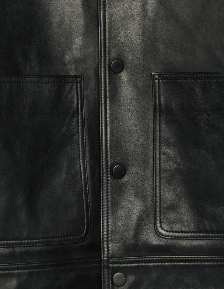Schwarze Herrenjacke Leder Rippkragen-9