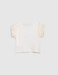 Baby girls’ ecru organic cotton T-shirt, glittery slogan-3
