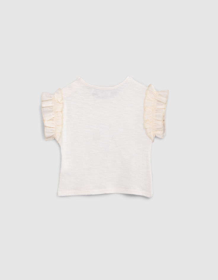 Baby girls’ ecru organic cotton T-shirt, glittery slogan-3