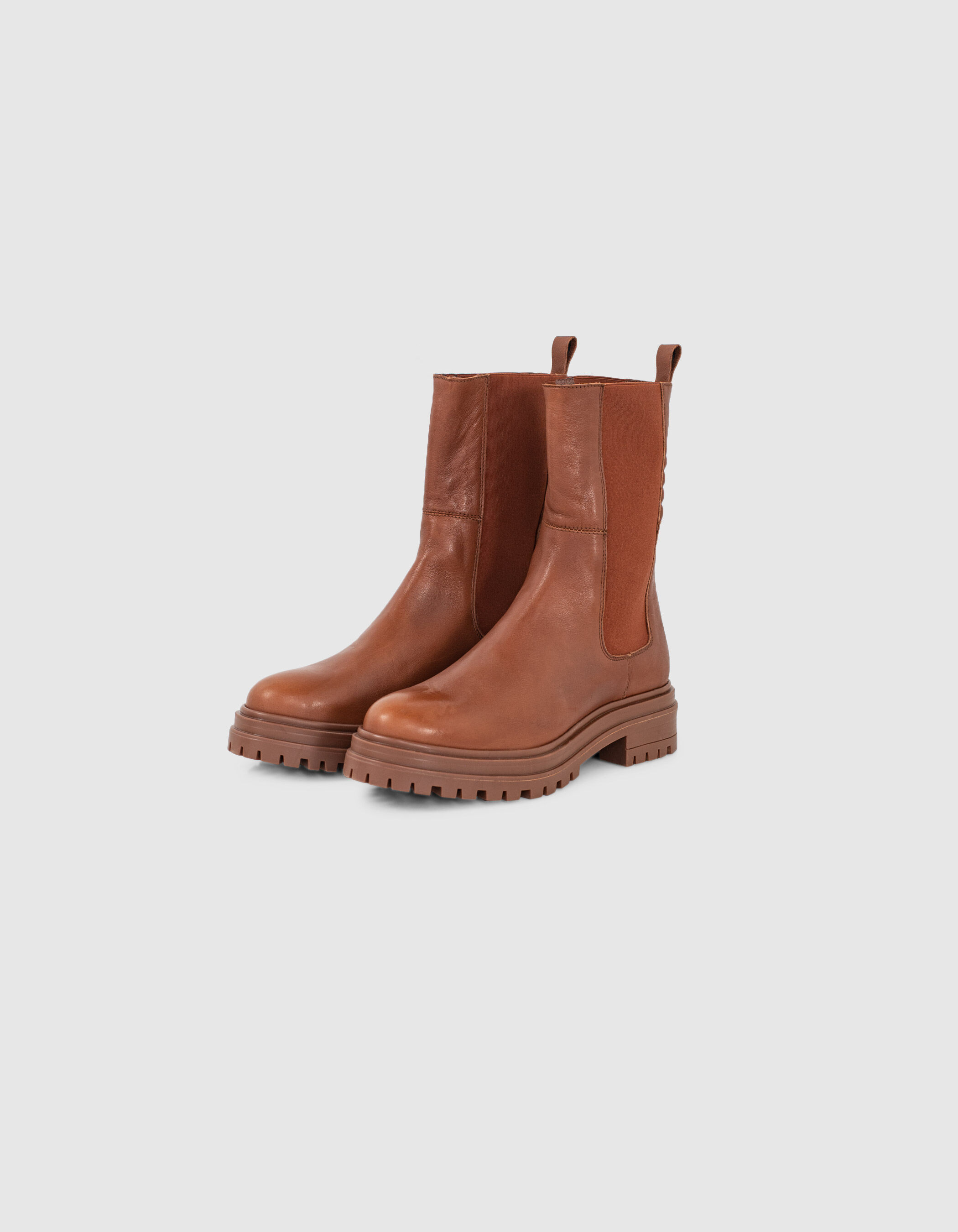 Women s camel leather lugged sole high Chelsea boots