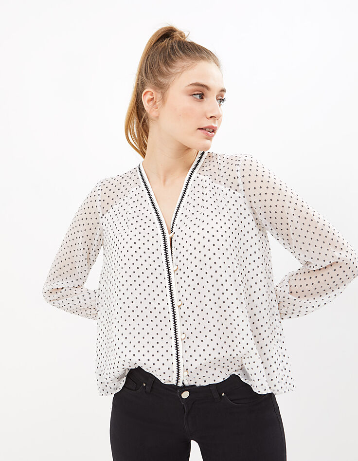 Blusa blanco roto jacquard cuadritos negros I.Code-3