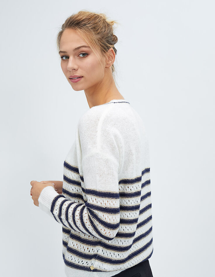 Pull marinière blanc cassé rayé marine et or I.Code-3