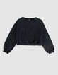 Grey cropped sweatshirt with sequined message for girl-4