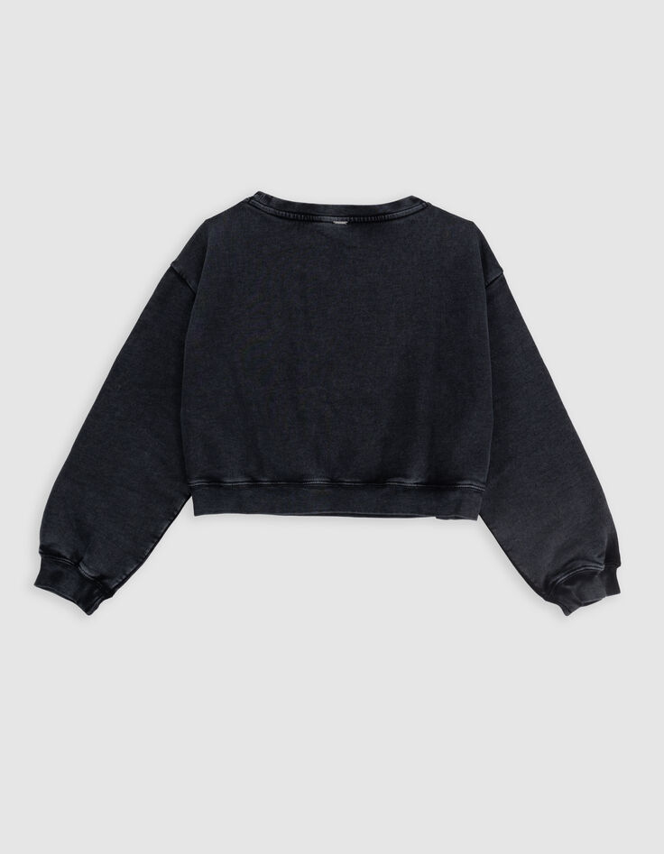 Grey cropped sweatshirt with sequined message for girl-4