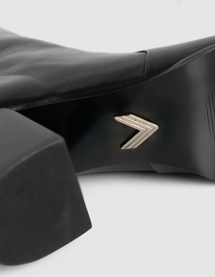 Boots à talon noires cuir zippées Femme-6