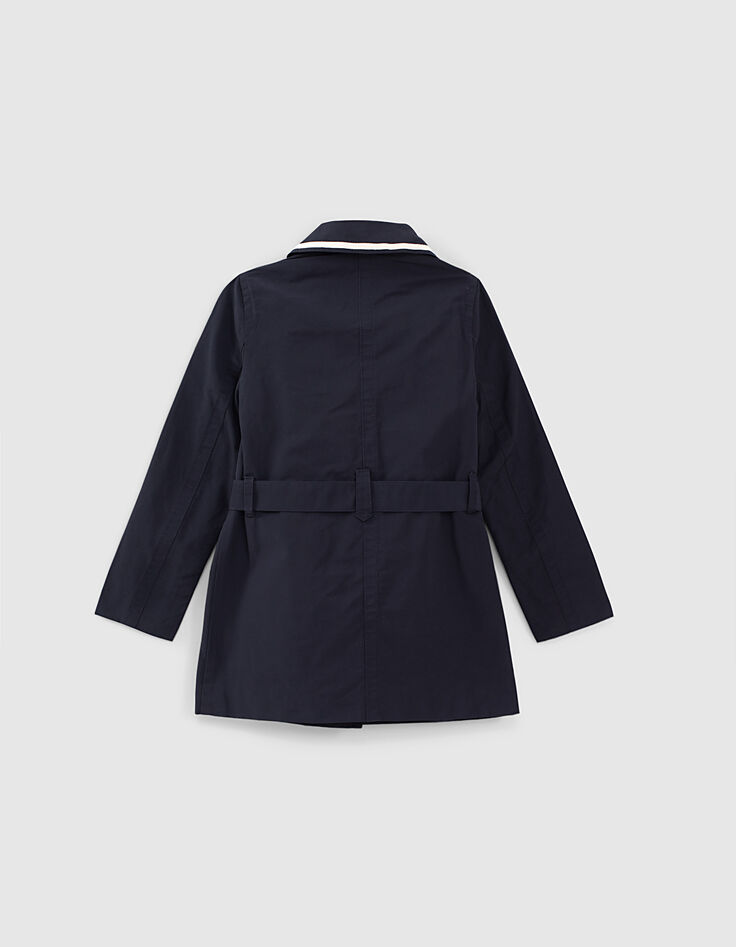 Trench navy de nailon con capucha extraíble para niña -4