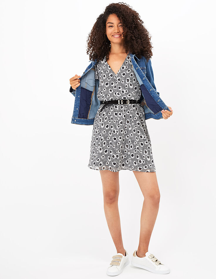 I.Code off-white black flower print dress-7