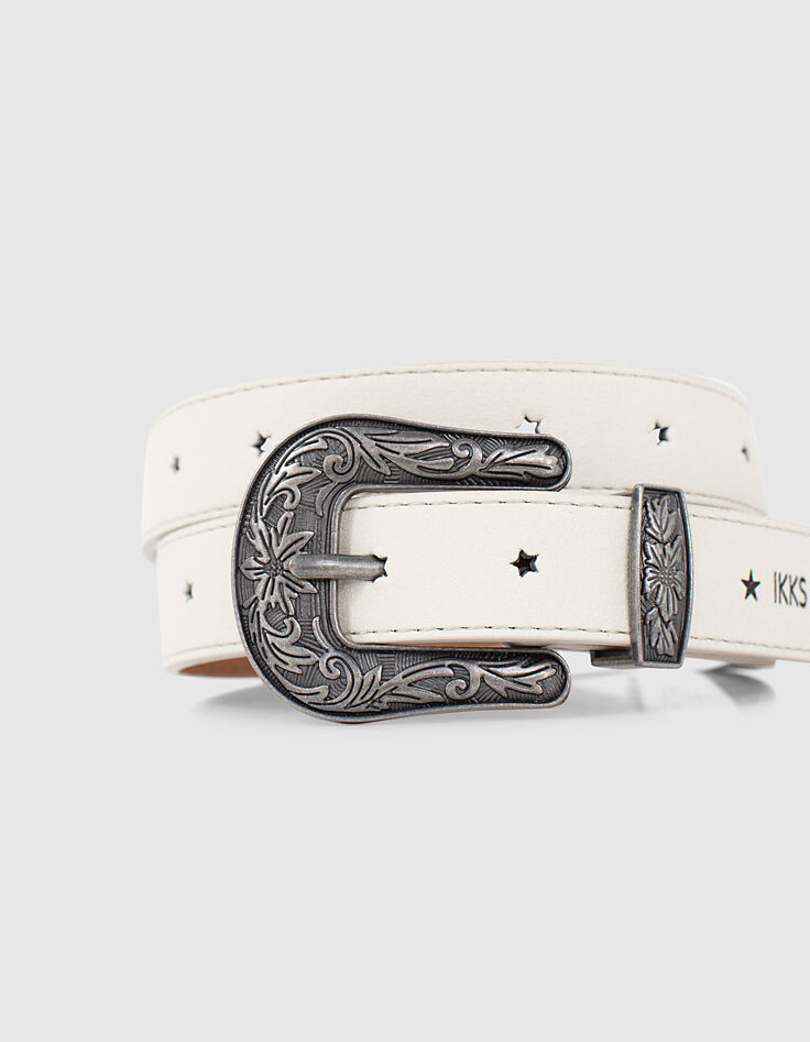 Ceinture beige clair chiné suédée découpes étoiles fille-2 Ceinture beige clair chiné suédée découpes étoiles fille-2