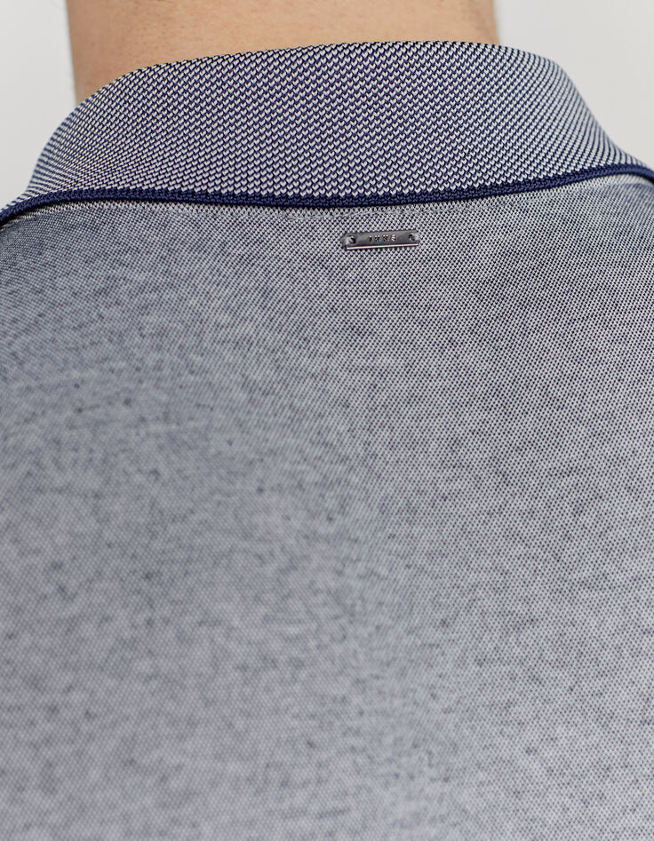 Polo marine chiné à col jacquard Homme-5