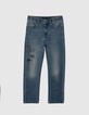 Blauwe upcycled STRAIGHT jeans met print jongens-1
