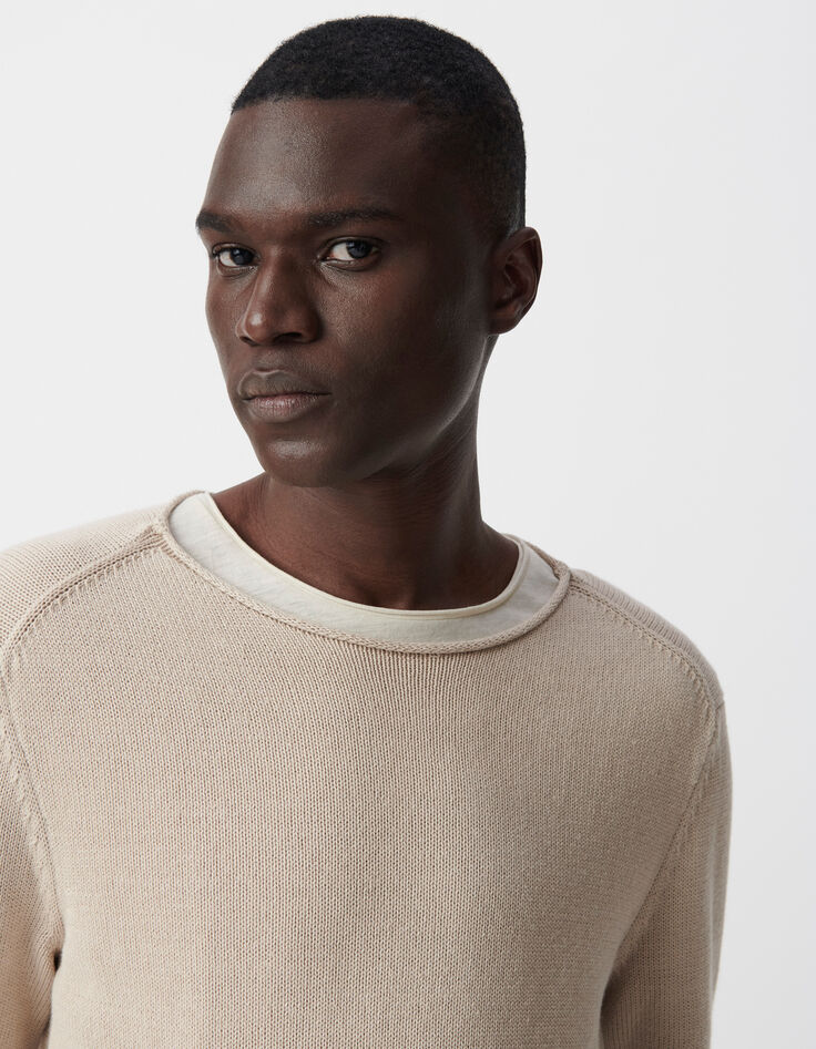 Men’s flax knit sweater with rolled edges-4
