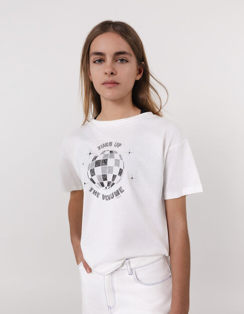 White t-shirt organic cotton faceted ball for girl - IKKS