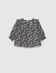Schwarze Bluse mit Blumenprint für Babymädchen -2