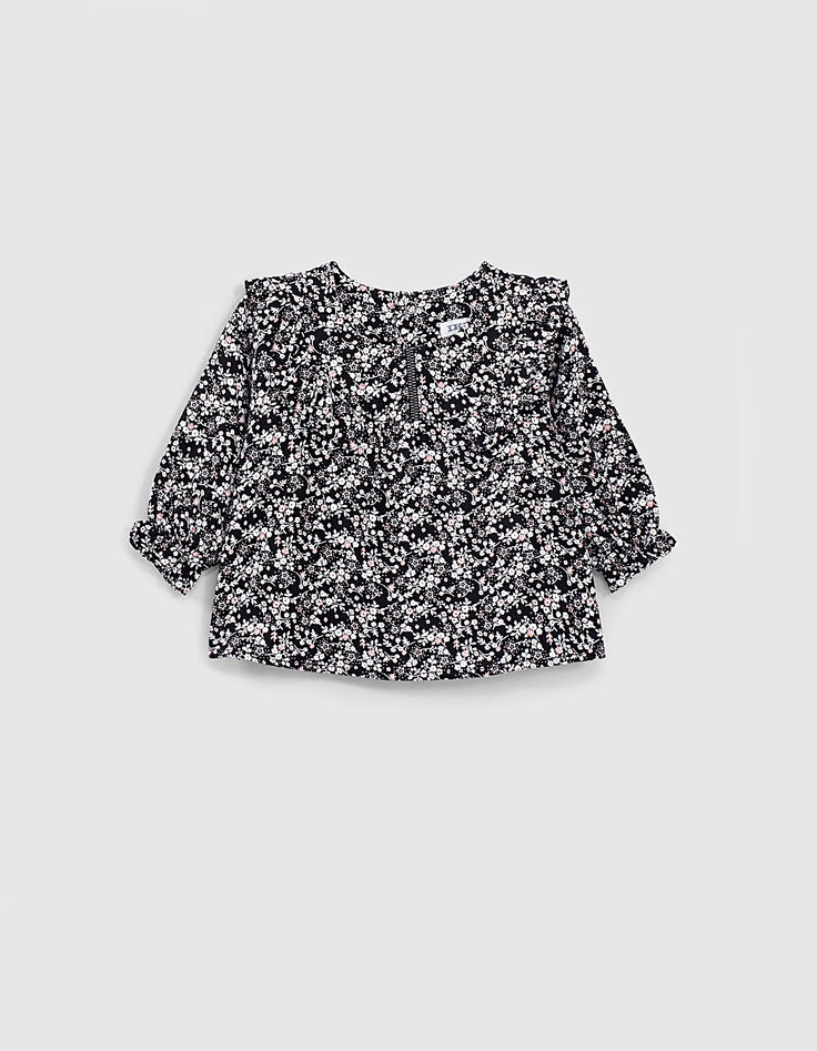 Schwarze Bluse mit Blumenprint für Babymädchen -2